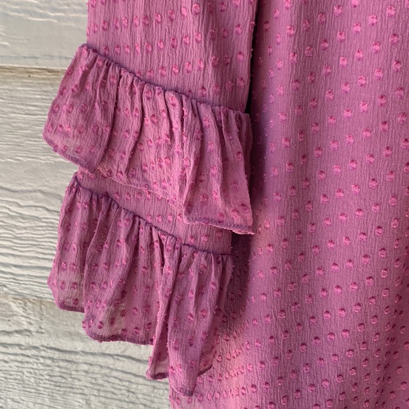 Rebecca Taylor Swiss Dot Satin Dot Ruffle Purple Blouse button down Long Sleeve - Picture 8 of 10